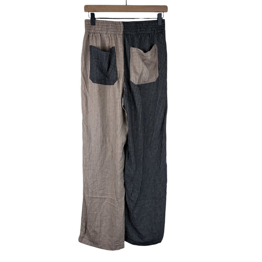 Topshop Black Tan Colorblock Plaid Elastic Waist Pull On Pants - Picture 3 of 5